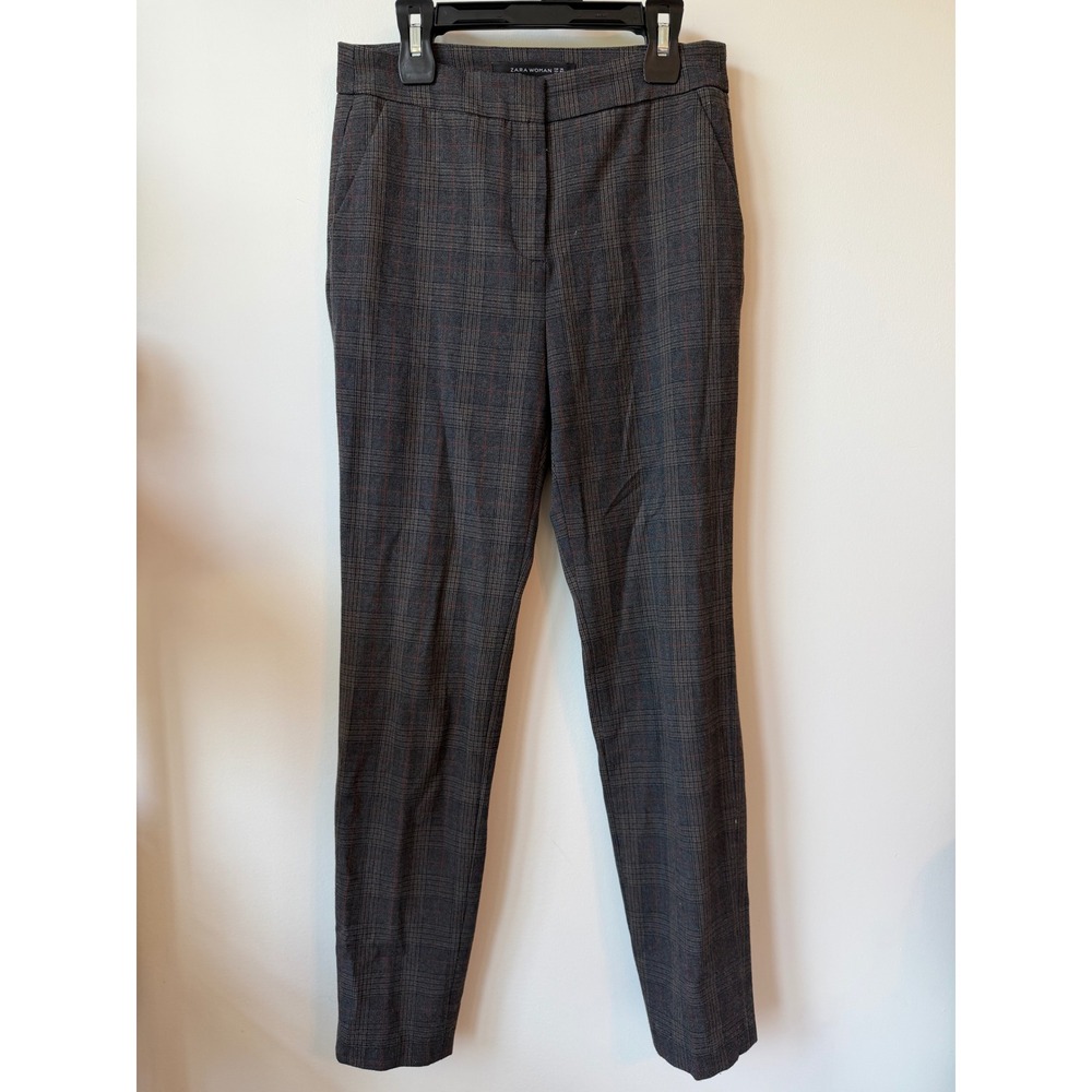 Zara Woman Grey Plaid Slim Fit Trousers Glen Check Dress Pants Size 4